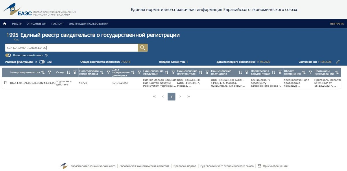 Свидетельство о государственной регистрации KG.11.01.09.001.R.000244.01.23, страница 1 из 1